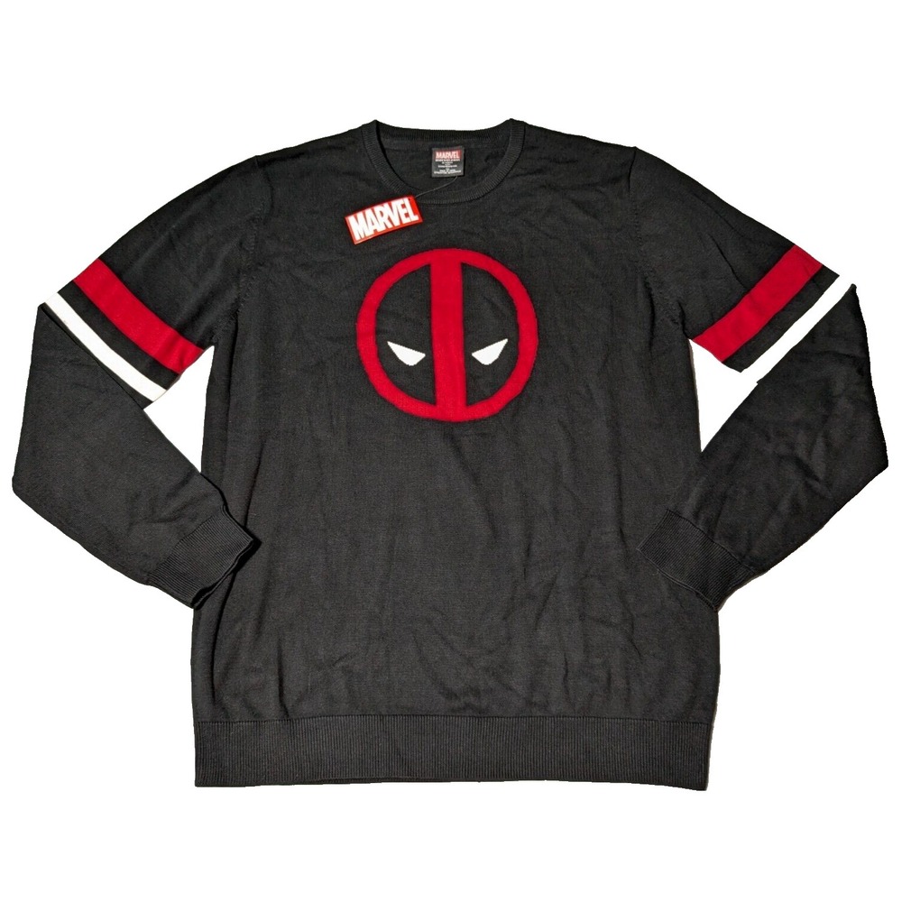 MARVEL DEADPOOL Men Size 2XL Cotton Acrylic Pullover Black Bioworld‎ Sweater NEW